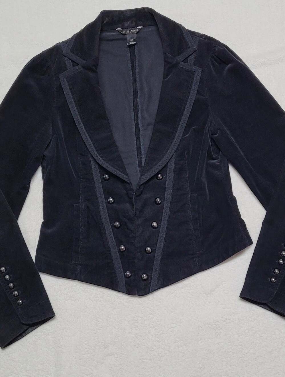 White House Black Market Vintage 90s Black Velvet Corset Style Cropped Jacket 6 - Picture 2 of 14